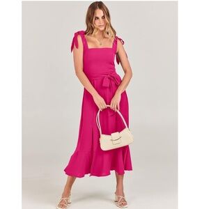 Pink Square Neck Ruffle Split Midi Elegant Formal Wedding Guest Cocktail size M